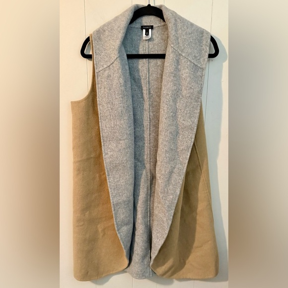 Talbots Camel Brown & Gray Shawl Collar Sleeveless Wool Cape Coat Vest Sz M - Picture 3 of 10